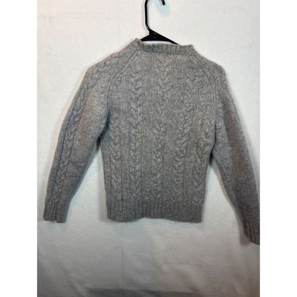 Alan Paine Shetland All Wool Cable Knit Sweater Grey Size 40 Mock Neck - Picture 8 of 9